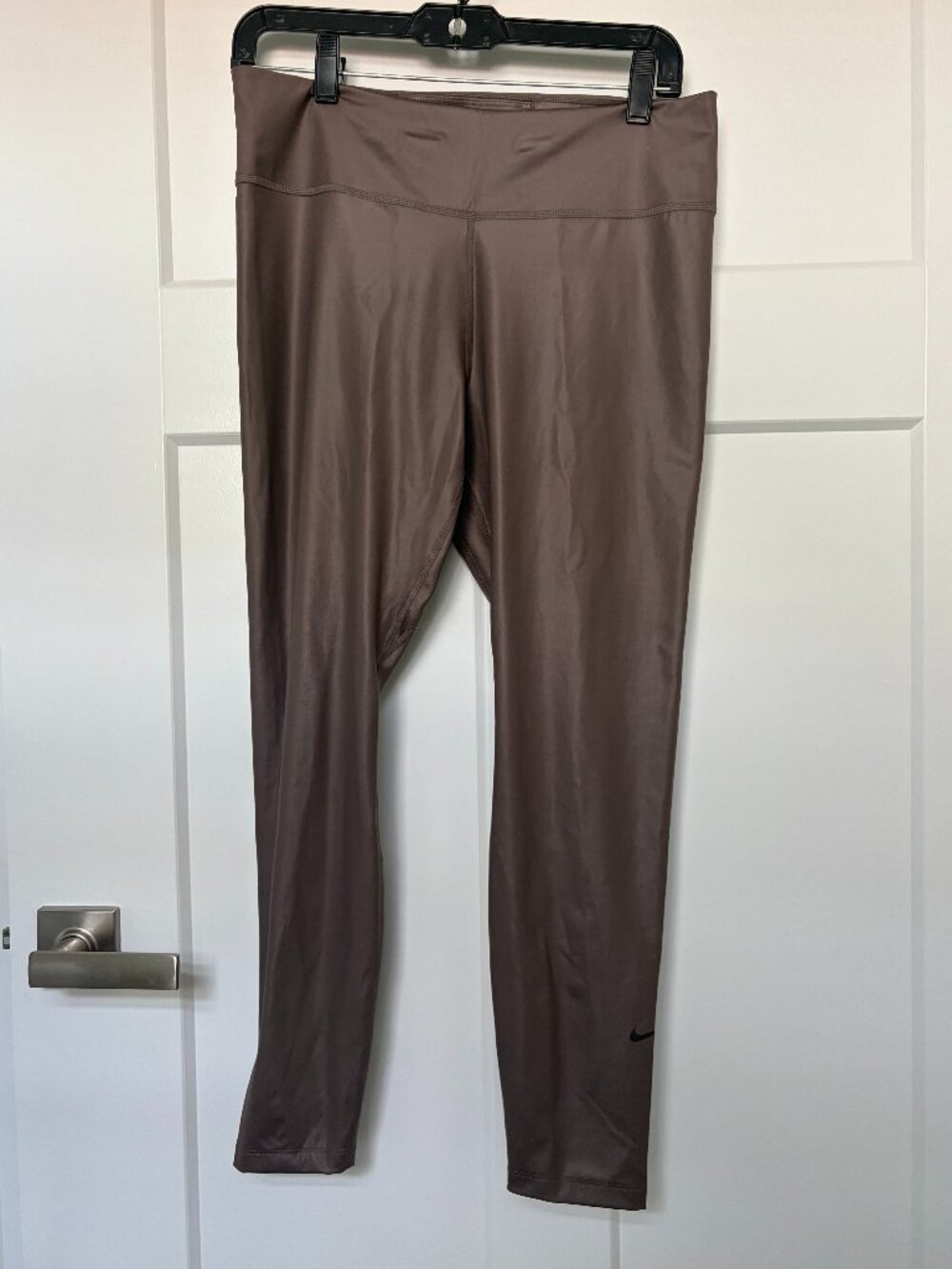 Nike One Faux Leather Mid Rise 7/8 Leggings in Ironstone Brown L